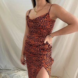 NWT Nasty Gal Cowl Neck Slip Maxi Dress Cheetah Print Vacation Sexy Cami dress